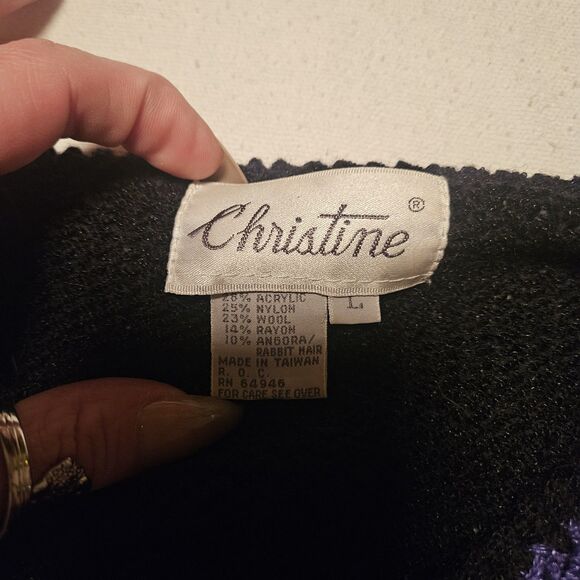 CHRISTINE Wool Vintage Colorful Abstract Colorblock Rhinestone Knit Sweater L - Picture 10 of 11